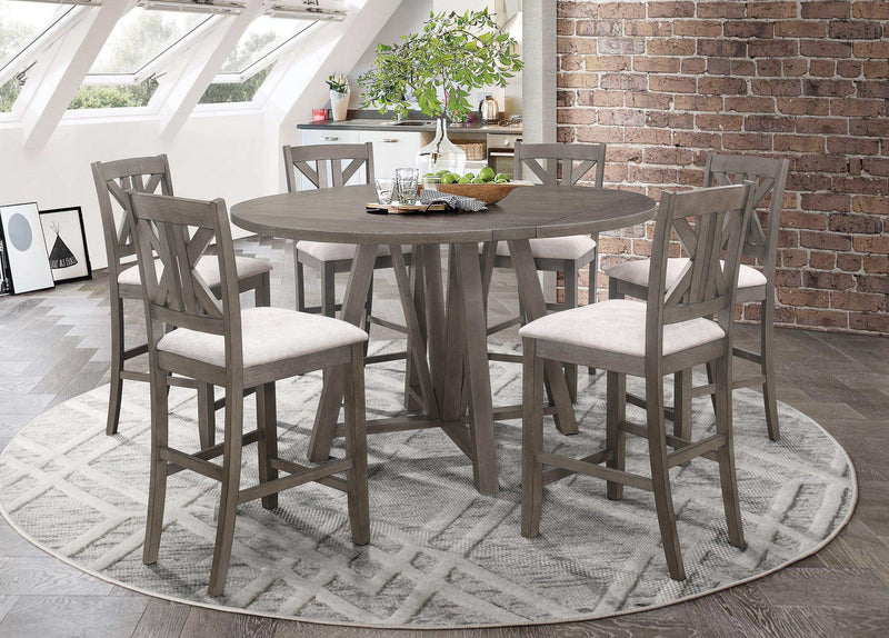 Athens Barn Grey Round Counter Height Table w/ Drop Leaf - Ornate Home