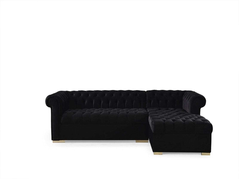 Audrey - Black Velvet - RAF Chaise L Shape Sectional Sofa - Ornate Home