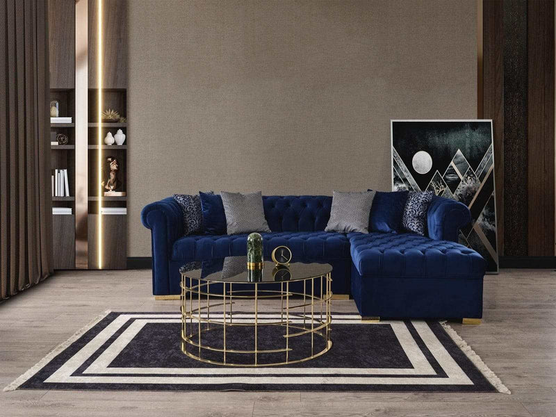 Audrey Blue Velvet RAF Chaise L Shape Sectional Sofa - Ornate Home