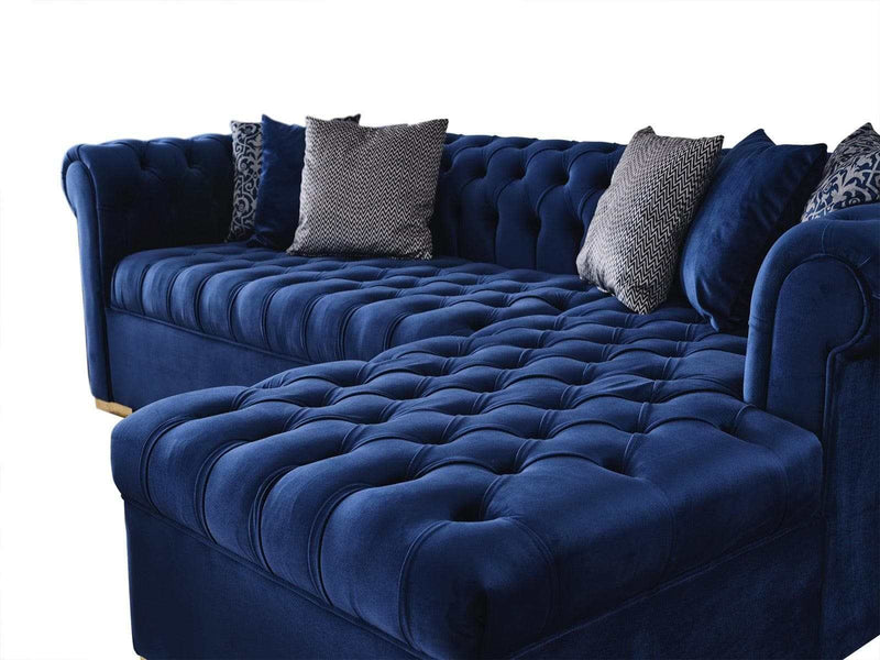 Audrey - Blue Velvet - RAF Chaise L Shape Sectional Sofa - Ornate Home