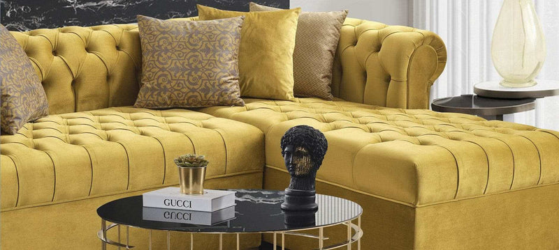 Audrey - Gold/Mustard Velvet - RAF Chaise L Shape Sectional Sofa - Ornate Home