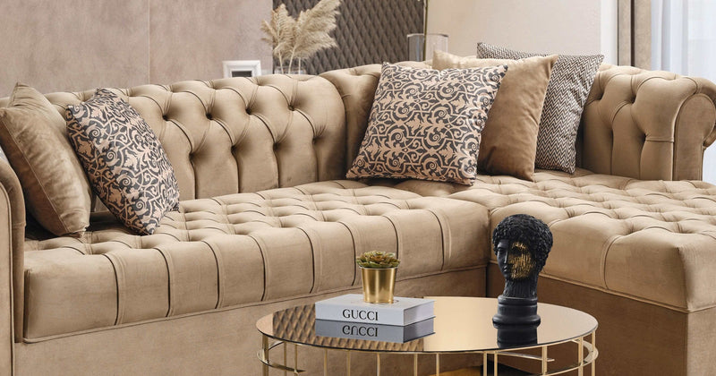Audrey Mocha Velvet RAF Chaise L Shape Sectional Sofa - Ornate Home