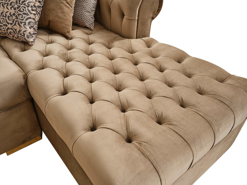 Audrey Mocha Velvet RAF Chaise L Shape Sectional Sofa - Ornate Home