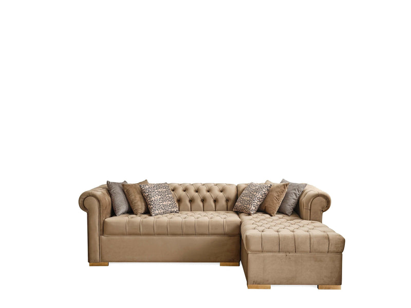 Audrey - Mocha Velvet - RAF Chaise L Shape Sectional Sofa - Ornate Home