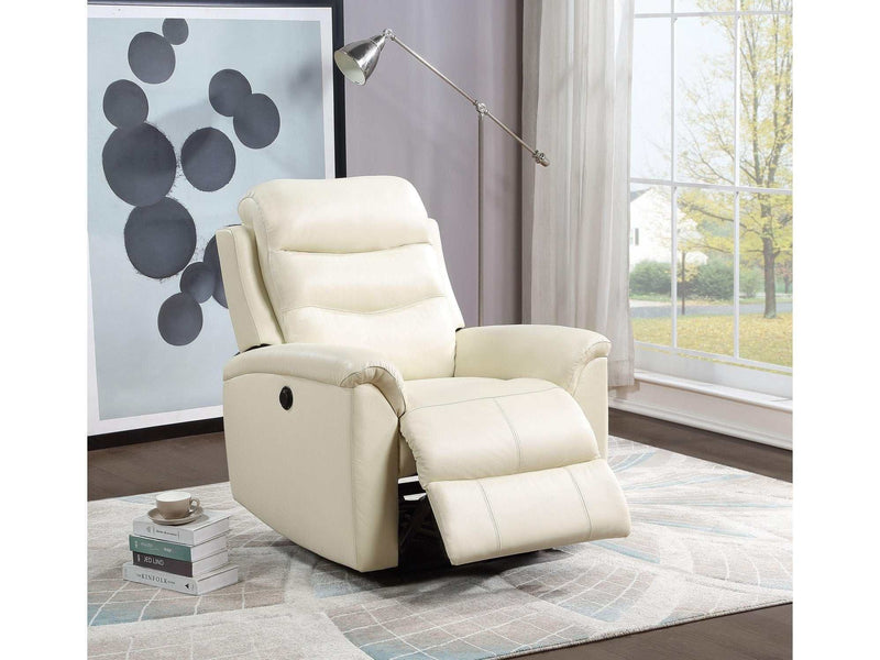 Ava Beige Top Grain Leather Match Recliner (Power Motion) - Ornate Home