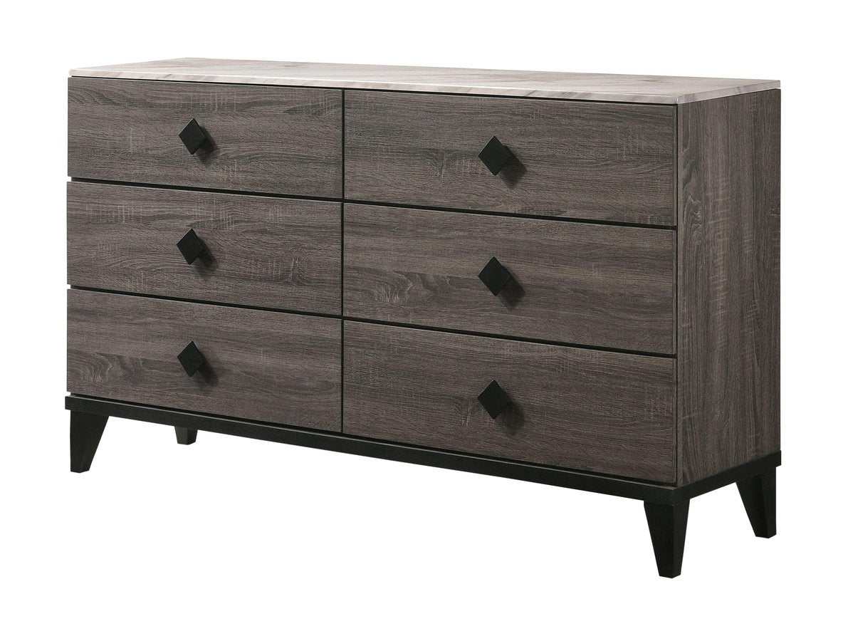 Avantika Faux Marble & Rustic Gray Oak Dresser - Ornate Home