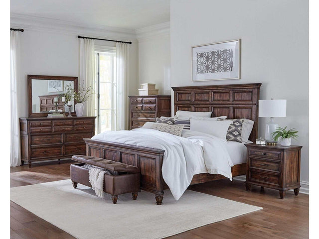 Avenue Burnished Brown 5pc California King Panel Bedroom Set - Ornate Home