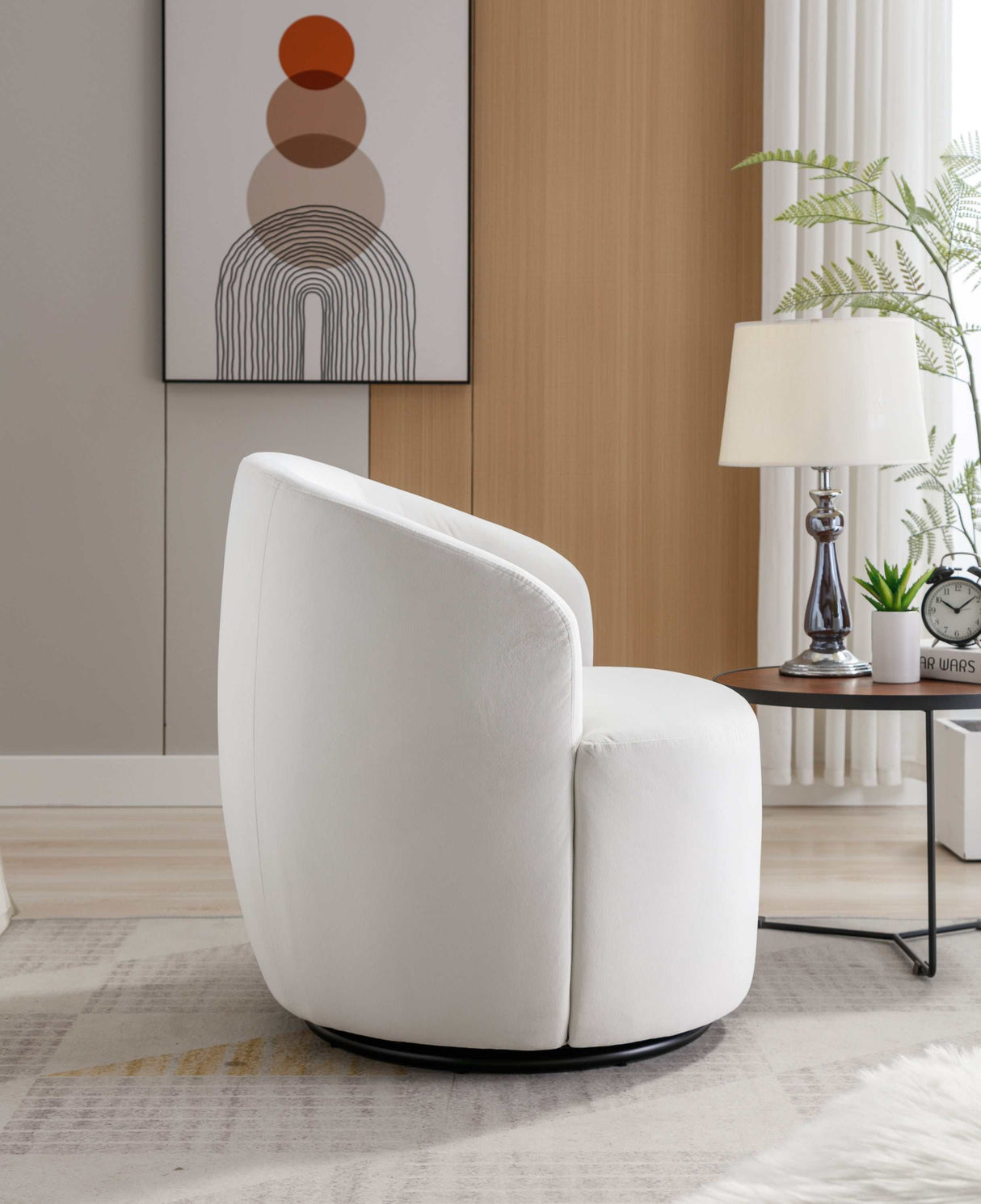 Tule Velvet Swivel Accent Armchair with Metal Ring Detail White - Ornate Home