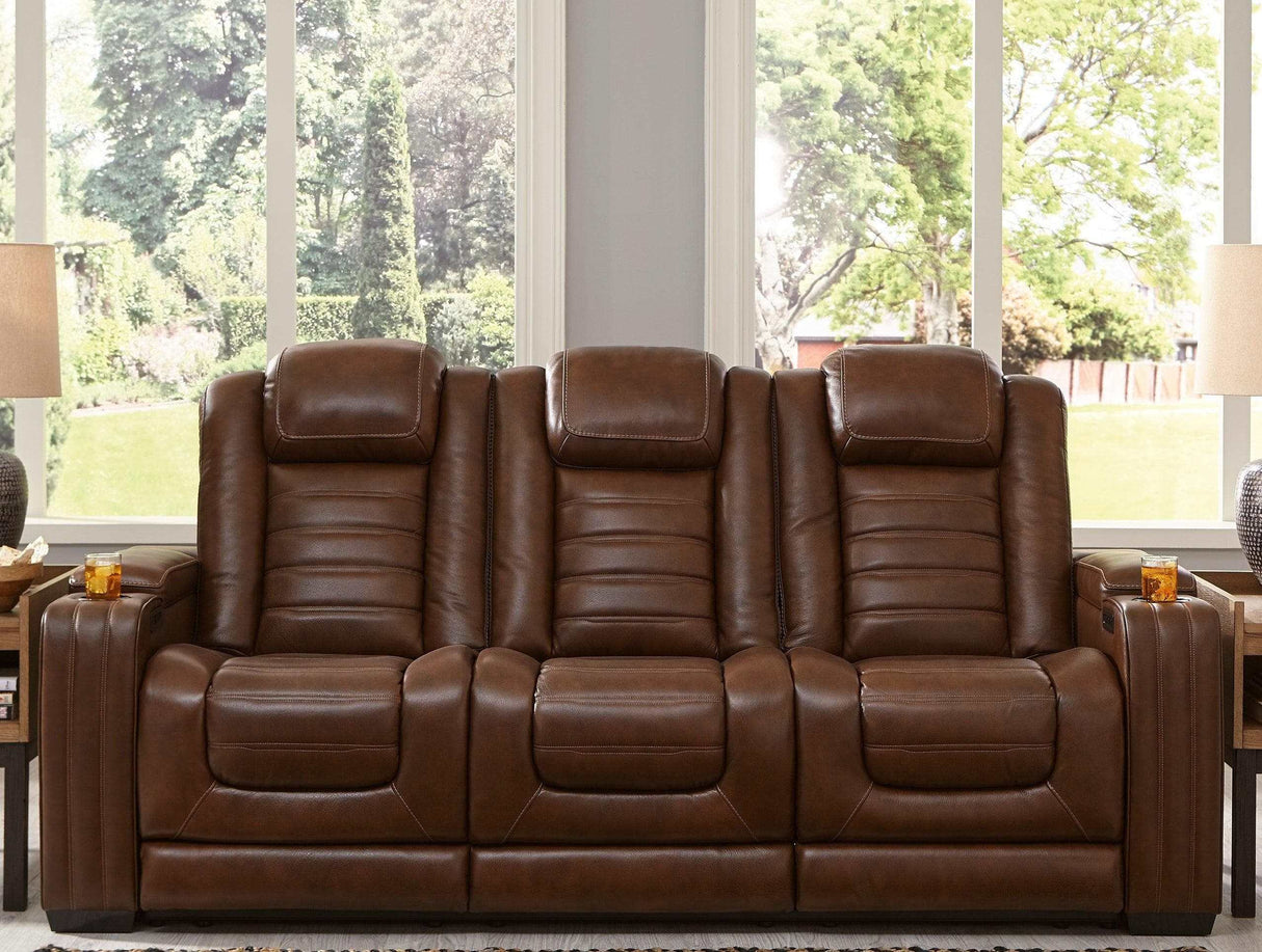 Backtrack Chocolate Power Reclining Sofa & Loveseat / 2pc Set - Ornate Home