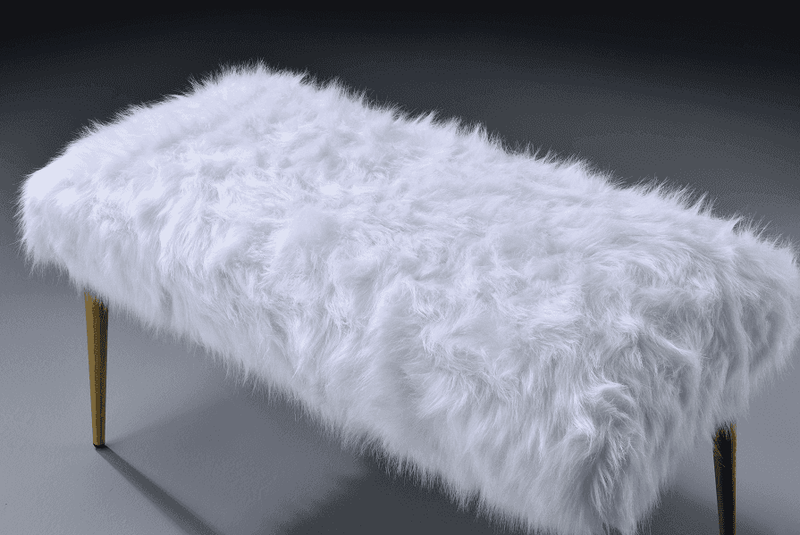 Bagley II White Faux Fur & Gold Bench - Ornate Home