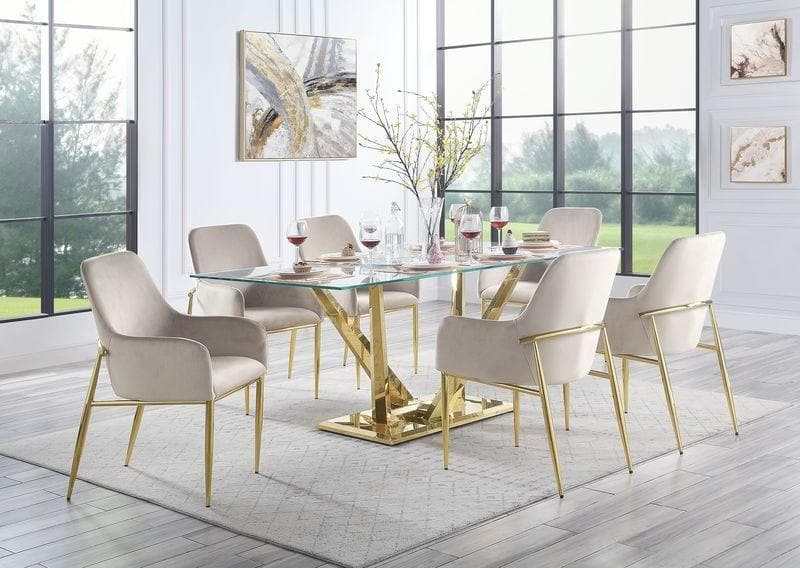 Barnard Clear Glass Top & Mirrored Gold 7pc Dining Set - Ornate Home