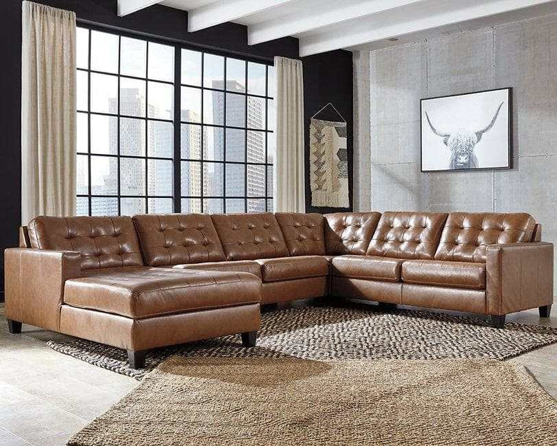Baskove Auburn Leather Match 4pc Sectional w/ Chaise - Ornate Home