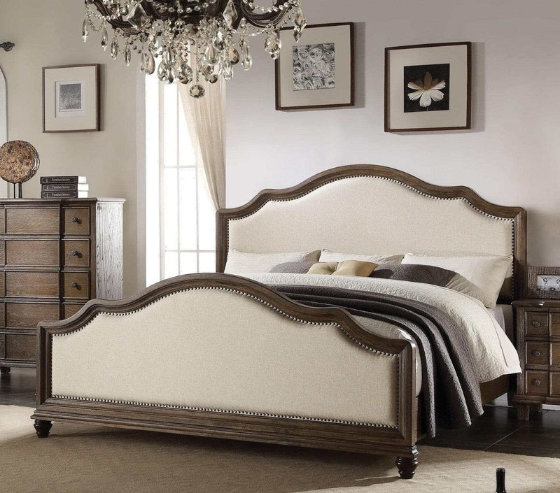 Baudouin - Beige Linen & Weathered Oak - Eastern King Bed Frame - Ornate Home