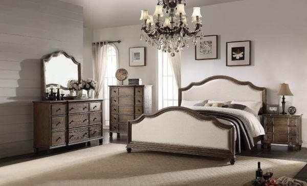 Baudouin - Beige Linen & Weathered Oak - Eastern King Bed Frame - Ornate Home