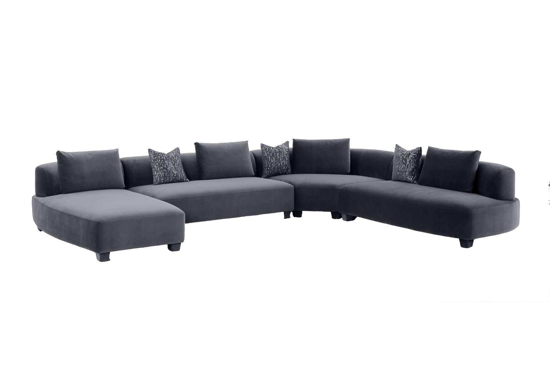 Bayou Grey Velvet "U" Shaped Sectional Sofa - Ornate Home