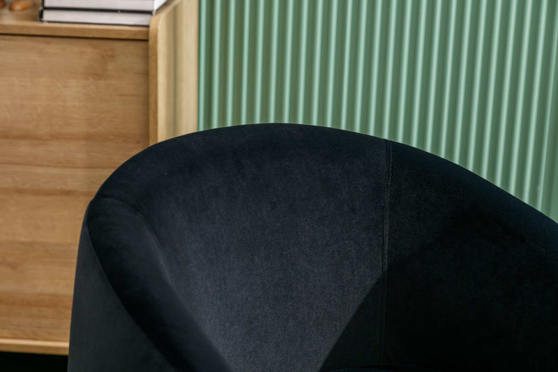 Tule Velvet Swivel Accent Armchair with Metal Ring Detail Black