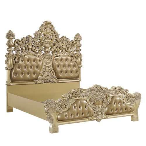 Seville Tan PU & Gold Finish Eastern King Bed - Ornate Home