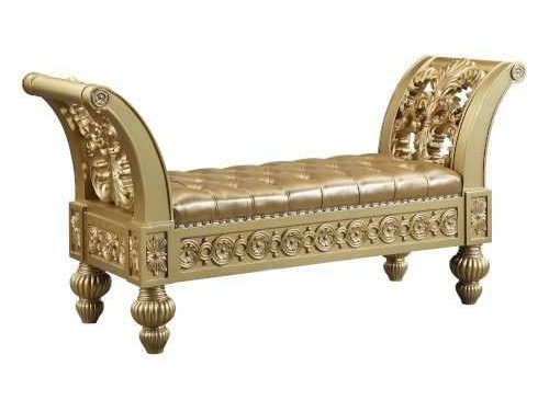 Seville - Tan PU & Gold Finish - Bench - Ornate Home
