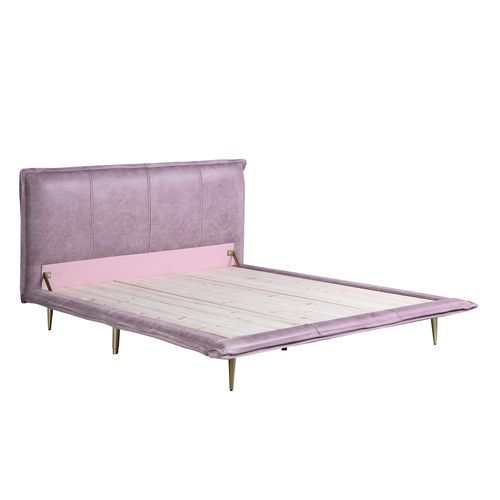 Metis Pink Top Grain Leather UPH E. King Platform Bed - Ornate Home