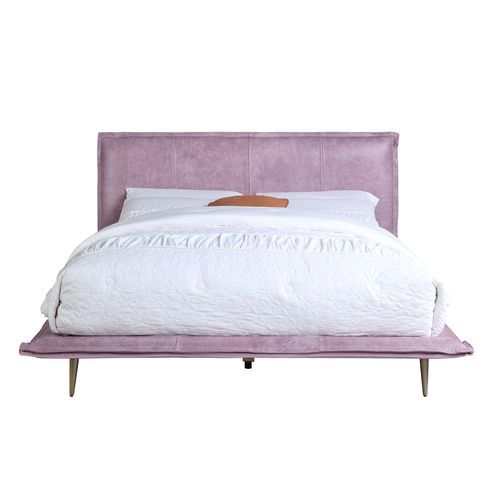 Metis - Pink Top Grain Leather UPH - Queen Platform Bed - Ornate Home