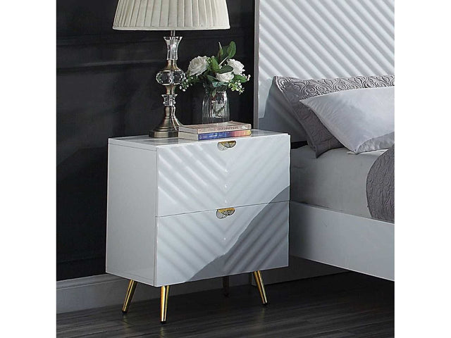 Gaines White High Gloss Nightstand - Ornate Home