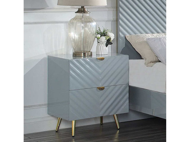 Gaines Gray High Gloss Nightstand - Ornate Home