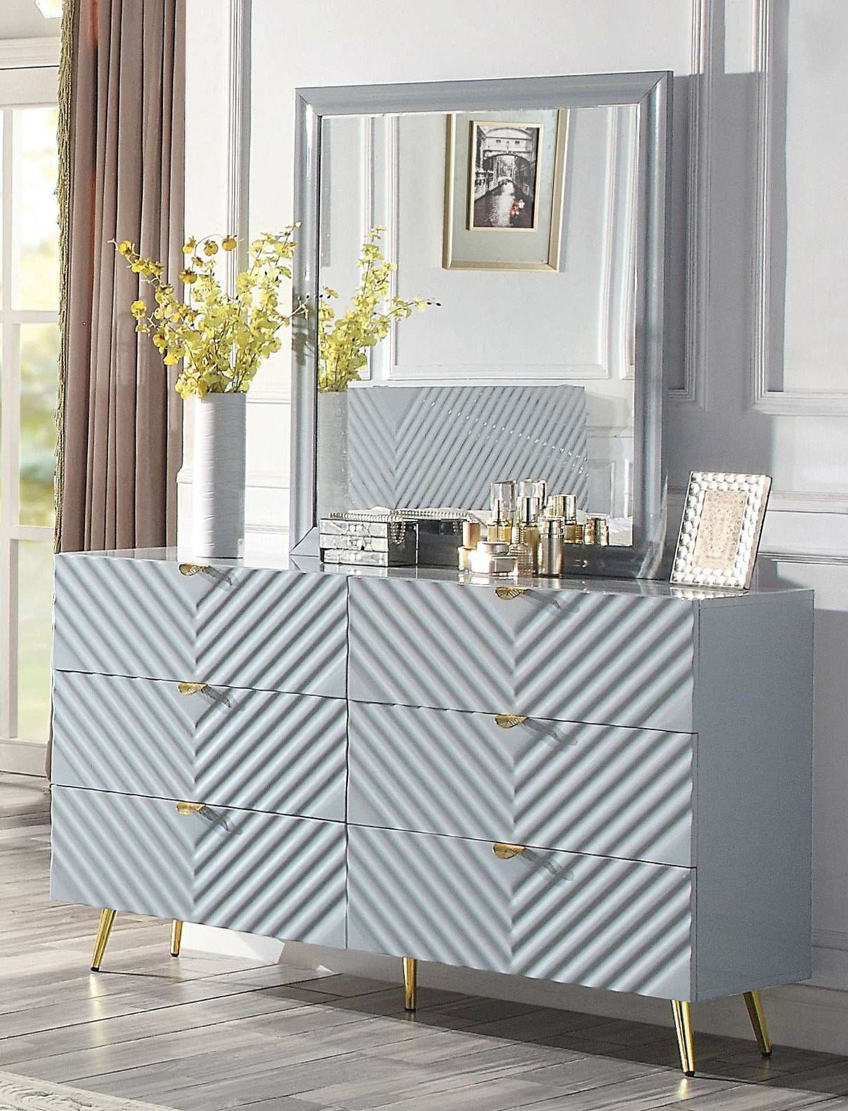 Gaines Gray High Gloss Dresser - Ornate Home