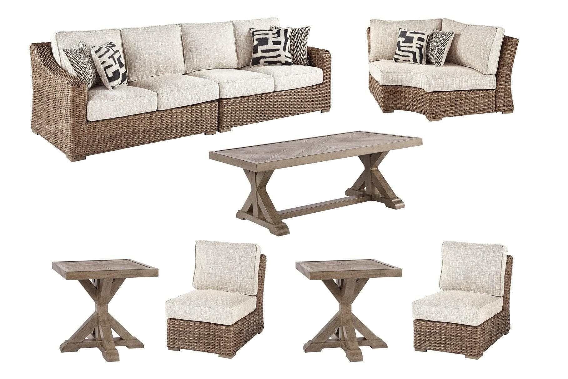 Beachcroft Beige Outdoor Seating Set / 8pc - Ornate Home