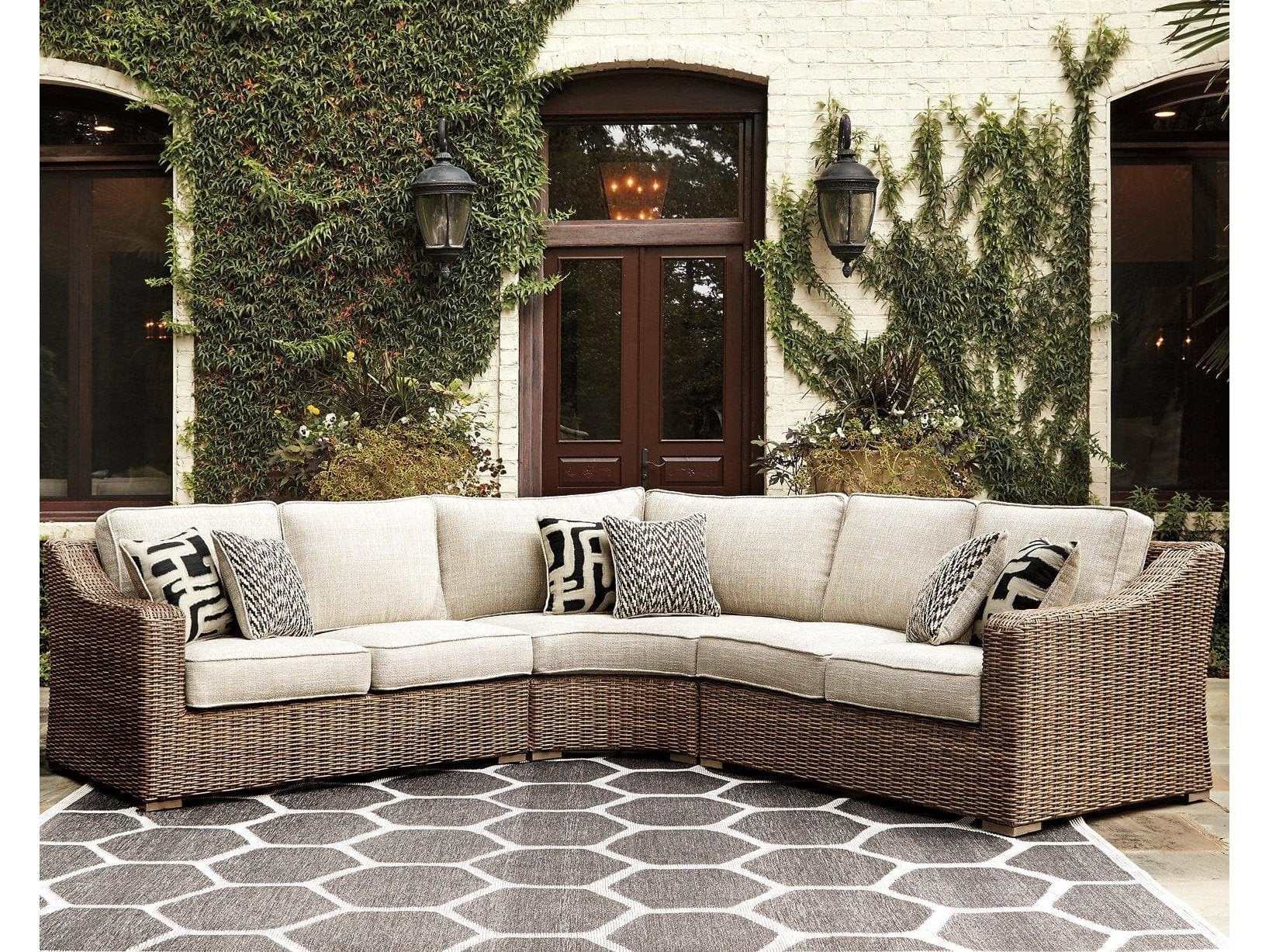 Beachcroft Beige 3pc L Shape Outdoor Sofa Set w/ Cushion - Ornate Home