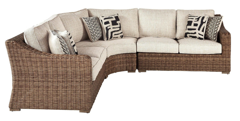 Beachcroft Beige 3pc L Shape Outdoor Sofa Set w/ Cushion - Ornate Home