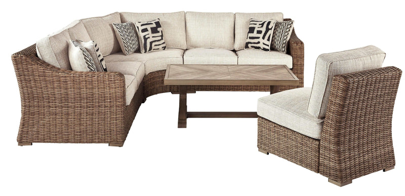 Beachcroft Beige 4pc Outdoor Sectional Set w/ Cushion - Ornate Home