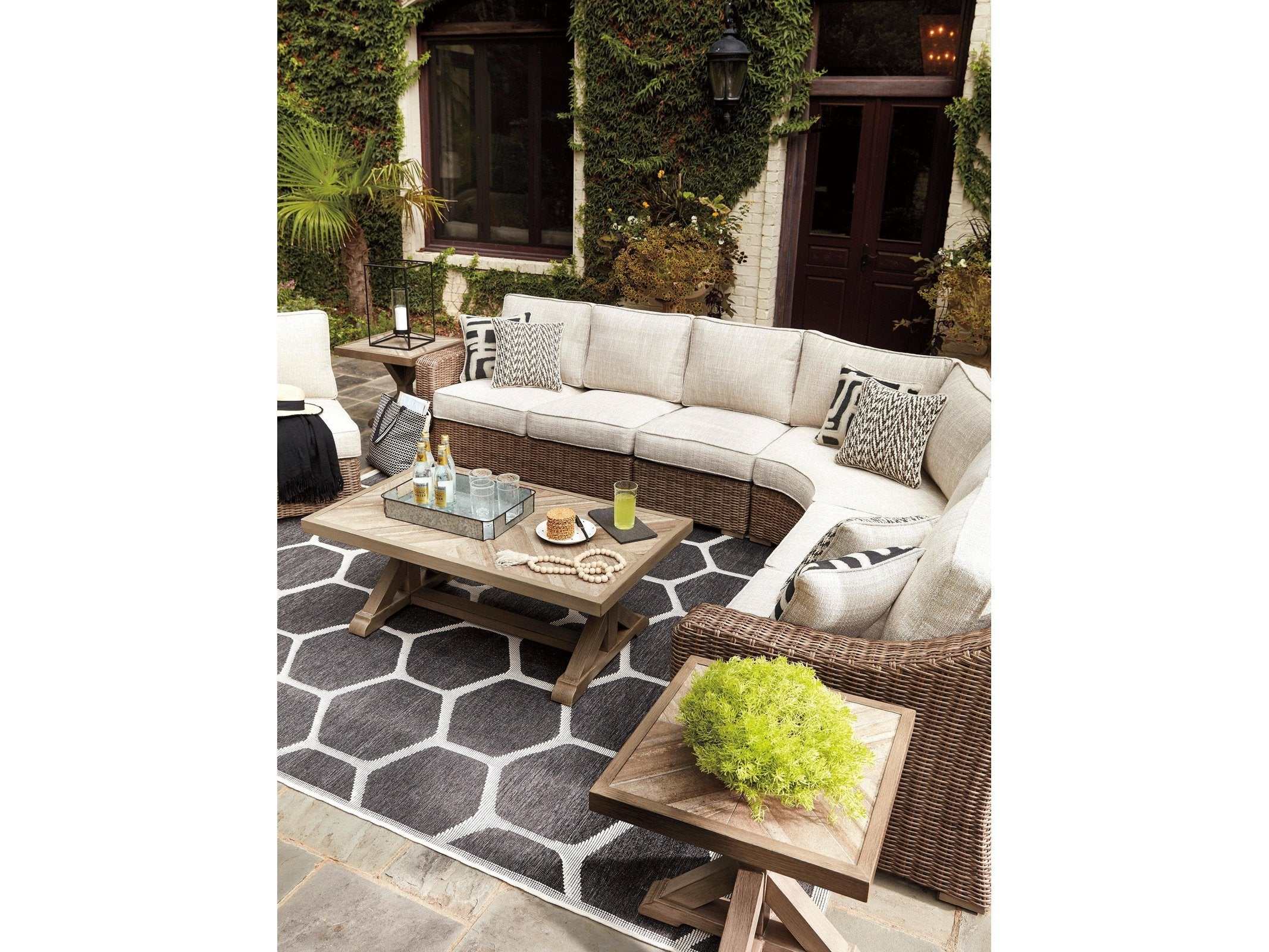 Beachcroft Beige 5pc Outdoor Seating Set w/ Cushion - Ornate Home