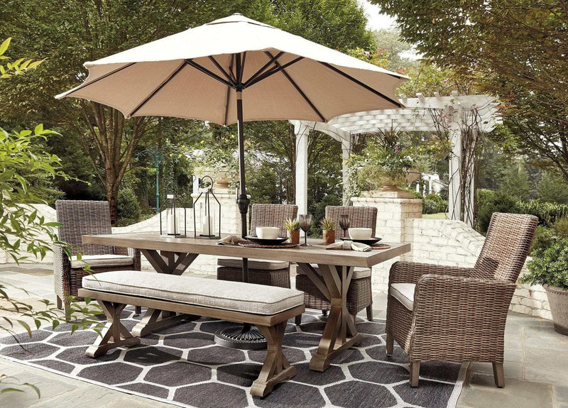Beachcroft Beige Dining Table w/ Umbrella Option - Ornate Home