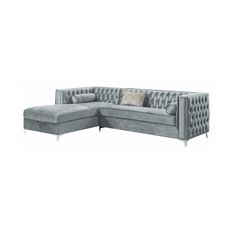 Bellaire - Silver Velvet - L Shape Sectional Sofa w/ Storage Chaise - Ornate Home