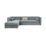 Bellaire Silver Velvet L Shape Sectional Sofa w/ Storage Chaise - Ornate Home