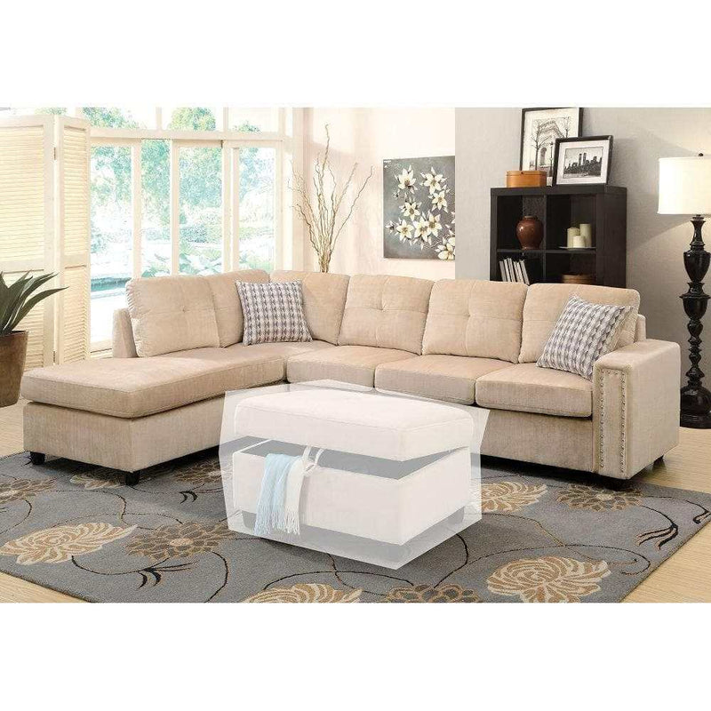 Belville Beige Velvet Reversible L Shape Sectional Sofa w/Pillows - Ornate Home
