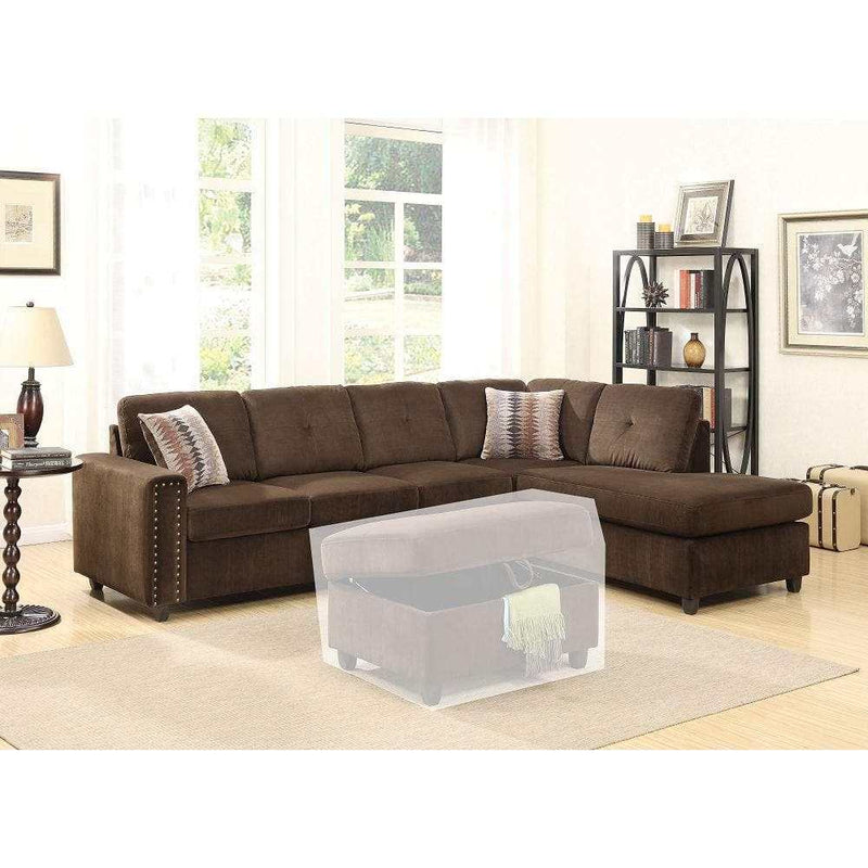Belville - Chocolate Velvet - Reversible L Shape Sectional Sofa w/Pillows - Ornate Home