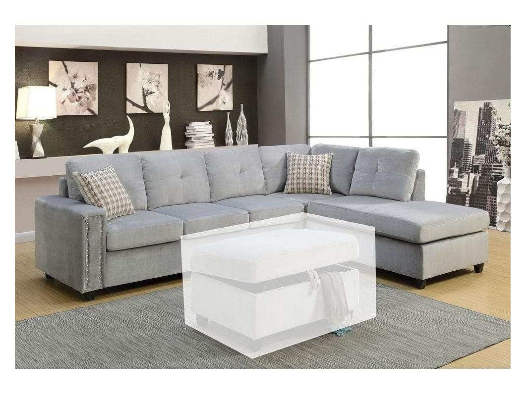 Belville Gray Velvet Reversible L Shape Sectional Sofa w/Pillows - Ornate Home