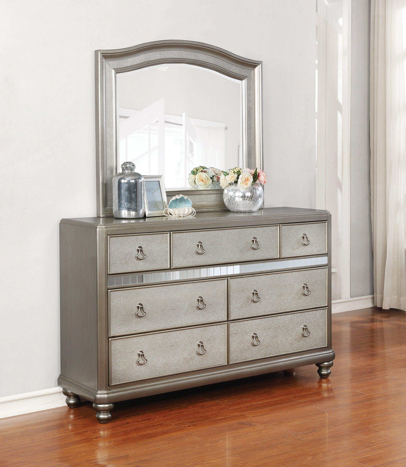 Bling Game Metallic Platinum Dresser Mirror w/ Arched Top - Ornate Home