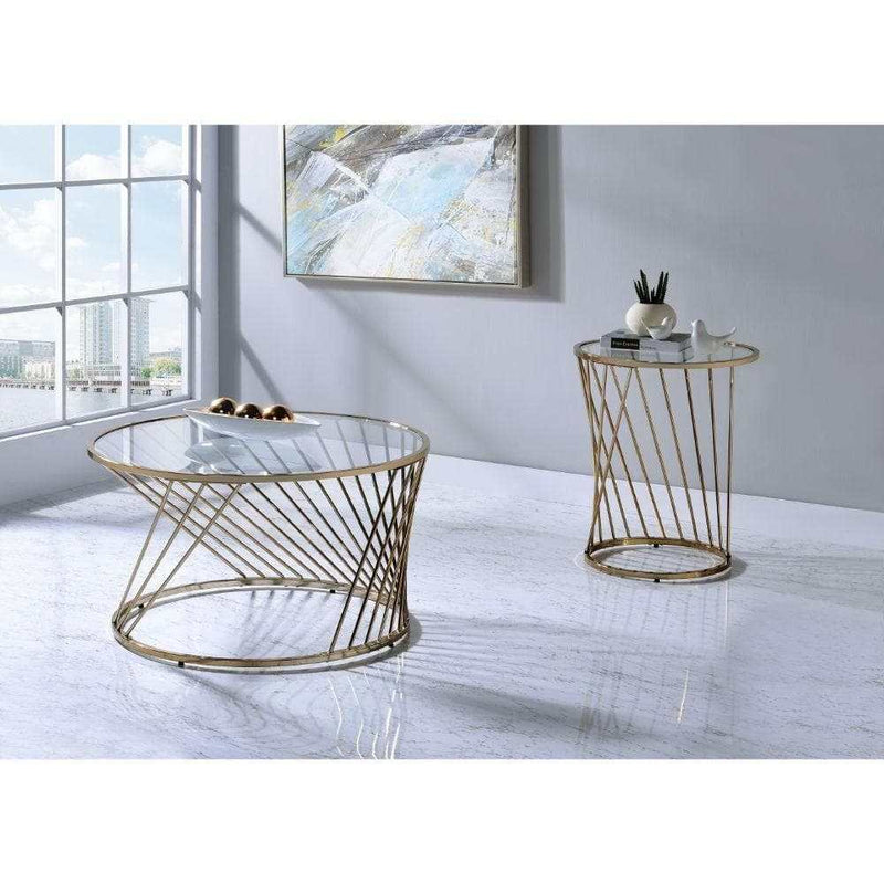 Bluelipe Champagne Metal & Glass End Table - Ornate Home