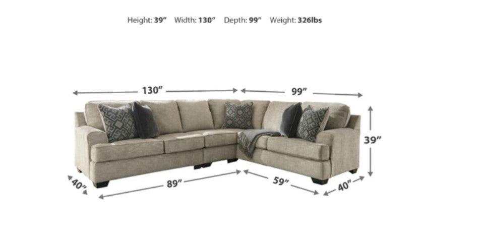 Bovarian Stone 3pc Sectional L Shape Sofa - Ornate Home