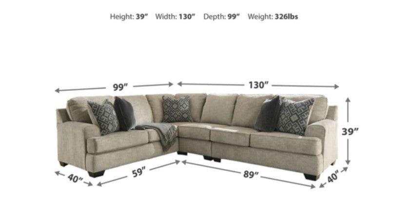 Bovarian Stone 3pc Sectional L Shape Sofa - Ornate Home