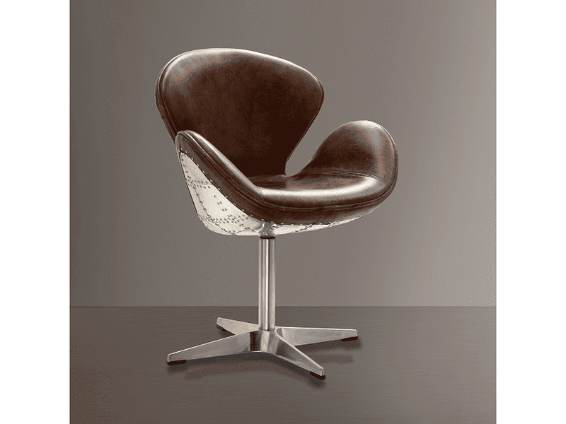 Brancaster Retro Brown Top Grain Leather & Aluminum Accent Chair (1Pc) - Ornate Home