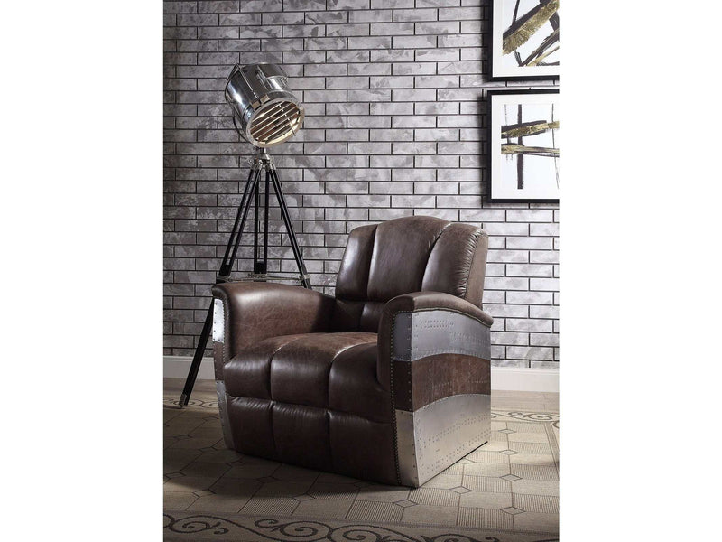 Brancaster Retro Brown Top Grain Genuine Leather & Aluminium Accent Chair - Ornate Home