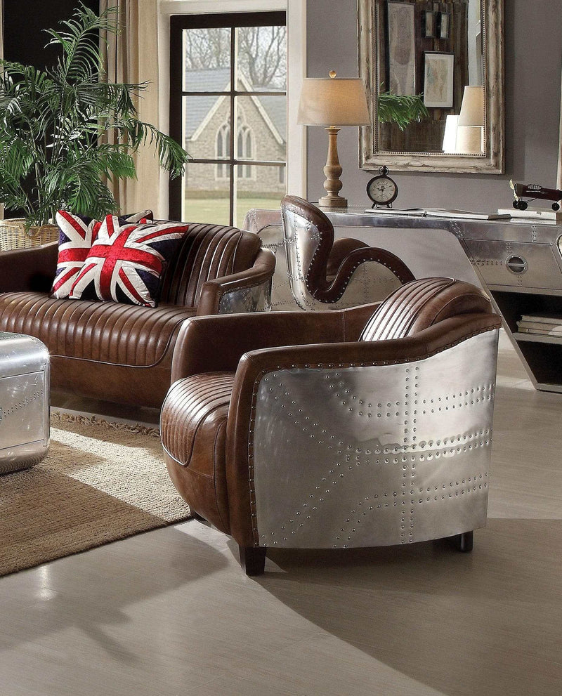 Brancaster Retro Brown Top Grain Leather & Aluminum Chair - Ornate Home
