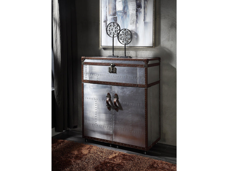 Brancaster Retro Brown Top Grain Leather & Aluminum Console Table - Ornate Home