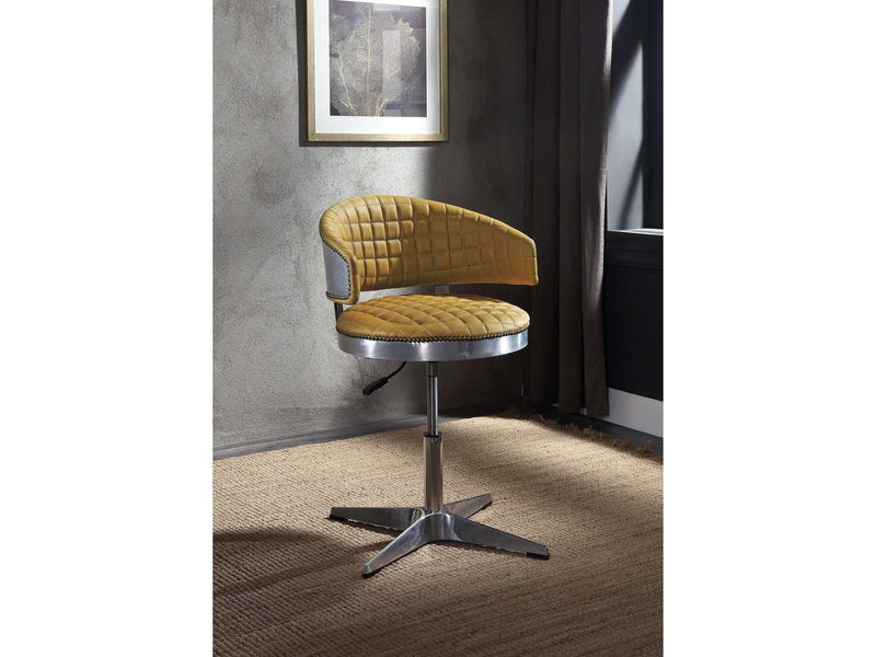 Brancaster Turmeric Top Grain Leather & Chrome Adjustable Chair w/Swivel - Ornate Home