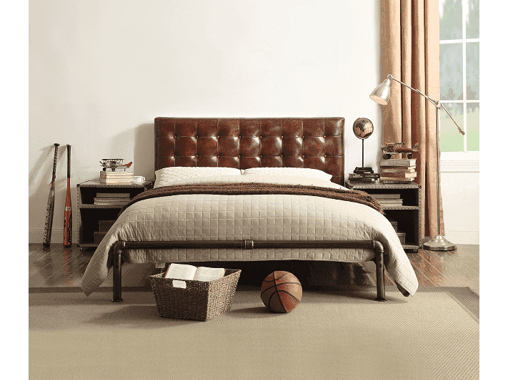 Brancaster Vintage Brown Top Grain Leather Queen Bed - Ornate Home