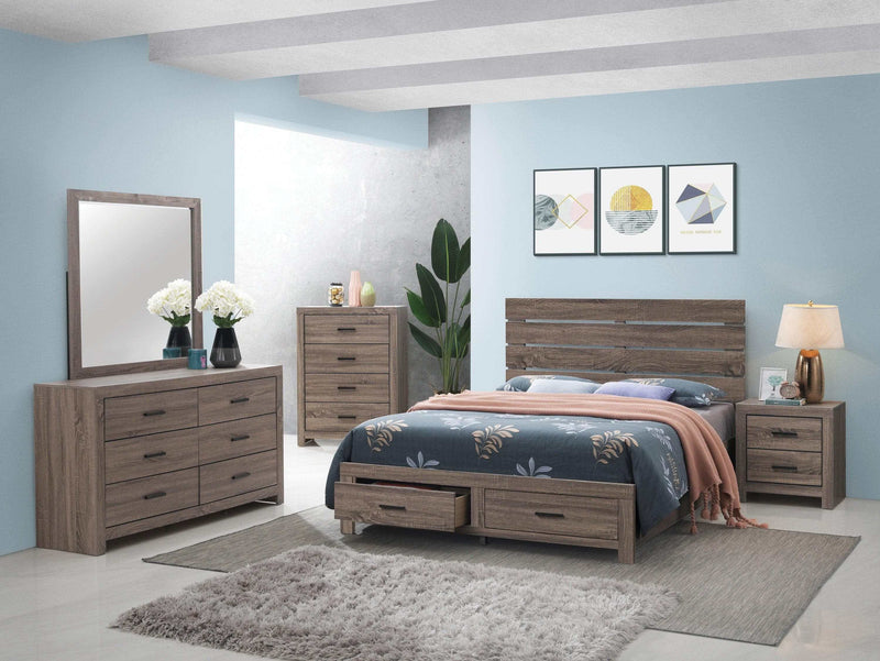 Brantford - Barrel Oak - 4pc Queen Storage Bedroom Set - Ornate Home