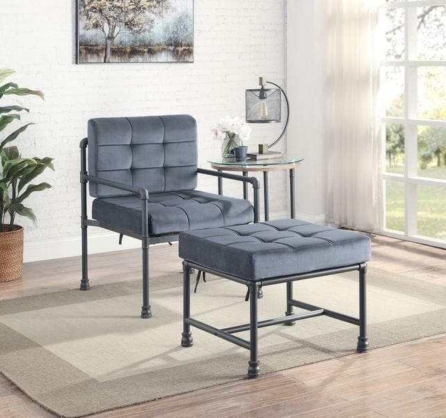 Brantley Chair Gray Velvet & Sandy Gray w/ Ottoman - Ornate Home